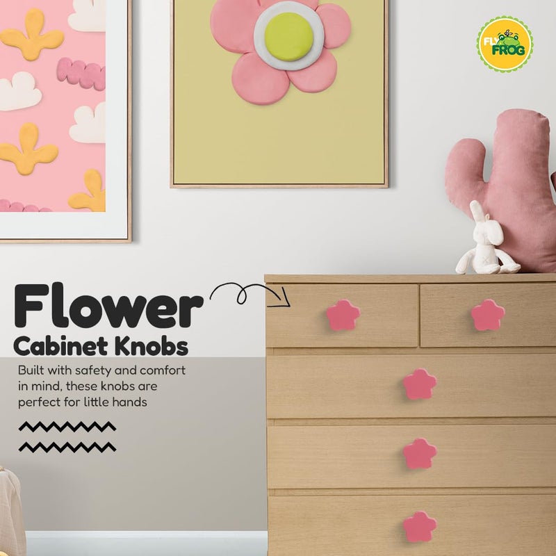 FLY FROG Kids Wooden Cabinet Knobs – Cute Rabbit Shape Doors, Drawer & Wardrobe Pull Handles for Kids Room, Nursery Furniture & Home Décor (Pack of 2) (Pink Flower) - Image 2