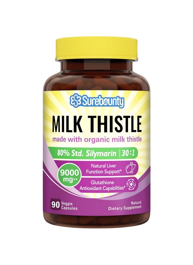 Surebounty - Organic Milk Thistle 9000 Mg Equivalent 30X Concentrated Seed Extract With 80% Silymarin Liver Cleanse Detox For Men + Women Once Daily 90 Veggie Caps - Image 1