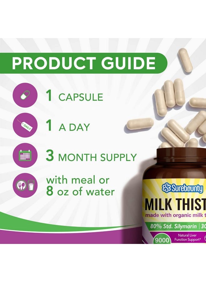 Surebounty - Organic Milk Thistle 9000 Mg Equivalent 30X Concentrated Seed Extract With 80% Silymarin Liver Cleanse Detox For Men + Women Once Daily 90 Veggie Caps - Image 1