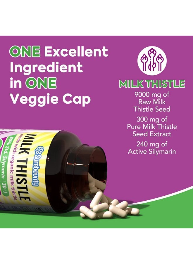 Surebounty - Organic Milk Thistle 9000 Mg Equivalent 30X Concentrated Seed Extract With 80% Silymarin Liver Cleanse Detox For Men + Women Once Daily 90 Veggie Caps - Image 1