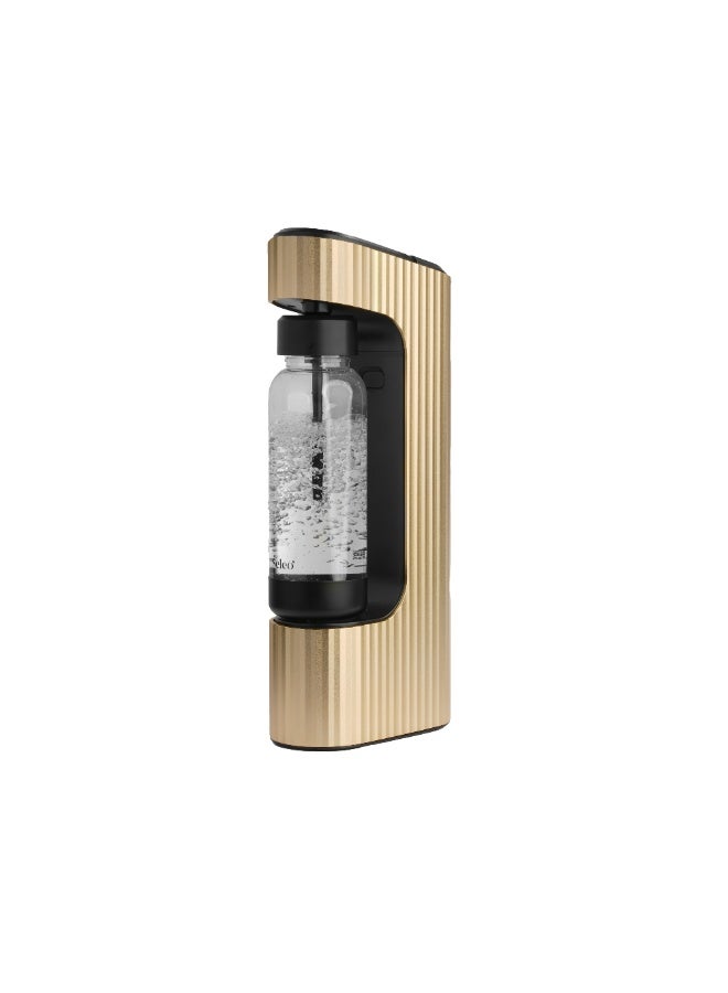 Seleo QARBO Soda Maker, Modern Italian Design, Aluminium Body with Anodised Finish, BPA-Free Bottle with Airplus Cap, Gold. - Image 1