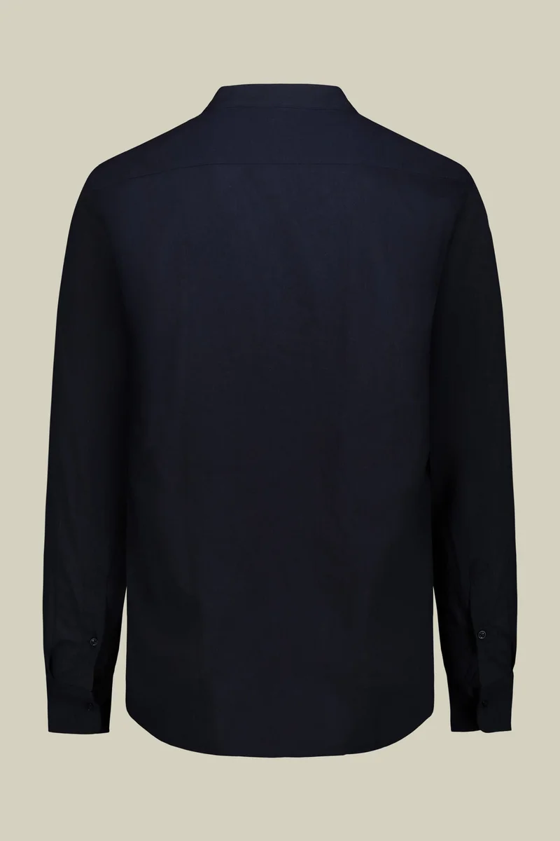 Doppelganger Blue Casual men's shirt with mandarin collar and half button fastening, washed linen and cotton fabric - DK Blue for Men | Best Price UAE