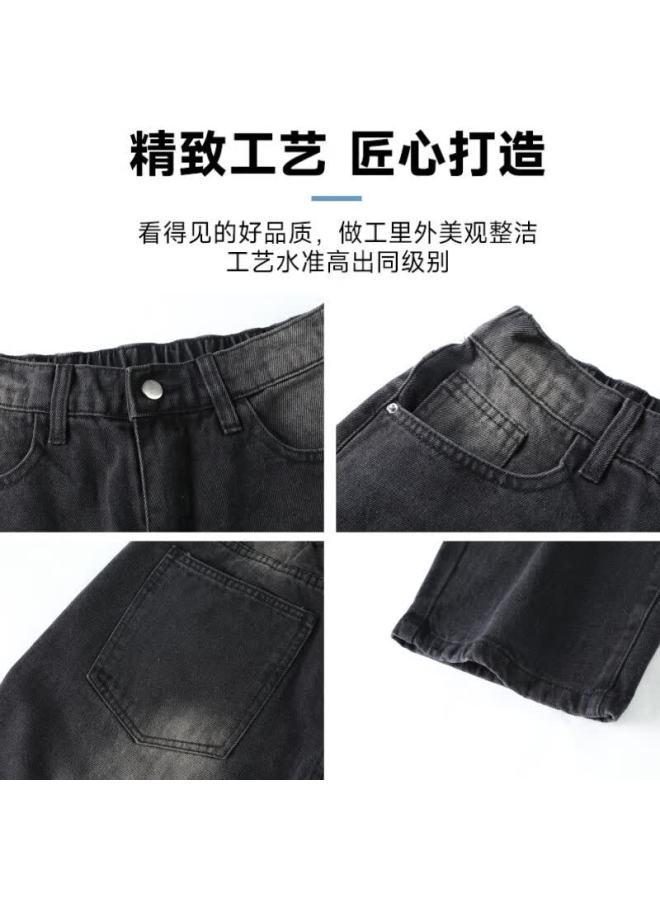 Shannu Black Jeans For Men, Spring And Autumn Style, Loose Straight-leg American High Street Trousers, Faded Black, Size S - Image 1