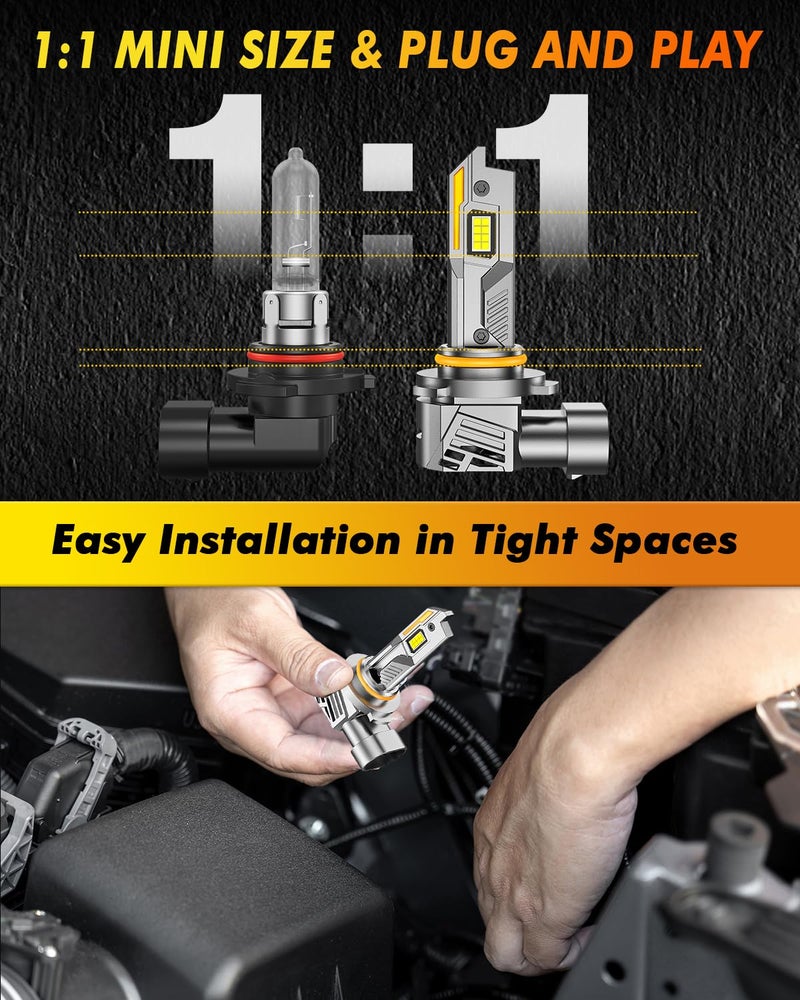 Termitor 9012/HIR2 Light Bulbs, 90,000LM 15X Ultra-Bright 6500K, 360Â° Adjustable Quick Install, Real 1:1 Size Direct Replacement 9012 Fog Light Bulb, IP68, Plug N Play, Pack of 2 - Image 5