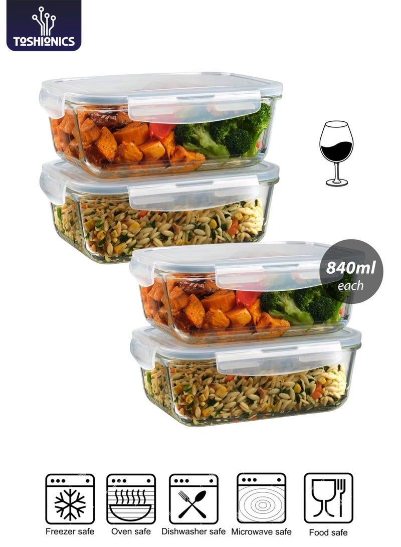 Toshionics Glass Meal Prep Containers Pack of 4 - T114607 (840ml Each) – Airtight Borosilicate Glass Food Storage Containers with Lids, 2 Compartments, Microwave & Oven Safe - Image 1