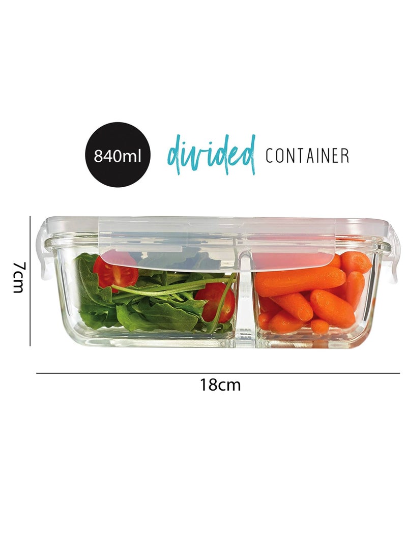 Toshionics Glass Meal Prep Containers Pack of 4 - T114607 (840ml Each) – Airtight Borosilicate Glass Food Storage Containers with Lids, 2 Compartments, Microwave & Oven Safe - Image 5