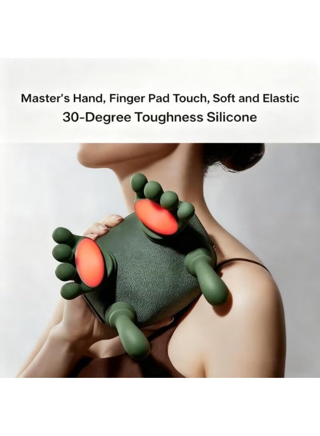 ELTRAZONE Neck & Back Massager Portable 4D Deep Tissue Kneading, Electric Shoulder & Cervical Pain Relief Pillow with Heat Function, Human Hand Simulation Massage for Muscle Relaxation, Home & Office Use, Textile Green - Image 1