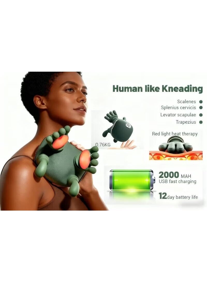 ELTRAZONE Neck & Back Massager Portable 4D Deep Tissue Kneading, Electric Shoulder & Cervical Pain Relief Pillow with Heat Function, Human Hand Simulation Massage for Muscle Relaxation, Home & Office Use, Textile Green - Image 3