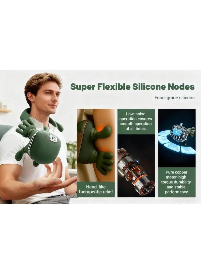 ELTRAZONE Neck & Back Massager Portable 4D Deep Tissue Kneading, Electric Shoulder & Cervical Pain Relief Pillow with Heat Function, Human Hand Simulation Massage for Muscle Relaxation, Home & Office Use, Textile Green - Image 4