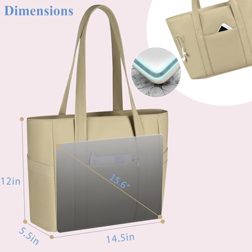 CTWWFS Large Tote Bag for Women, Nylon Lightweight Tote Bag with Zipper, Work Tote with 15.6" Laptop Sleeve, Nurse Teacher Bag for Work & College (Brown) - Image 3