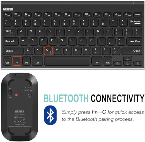 Arteck Bluetooth Keyboard and Mouse Combo Ultra Compact Slim Stainless Full Size Keyboard and Ergonomic Mice for Computer/Desktop/PC/Laptop/Surface and Windows 10/8/7 Built in Rechargeable Battery - Image 4