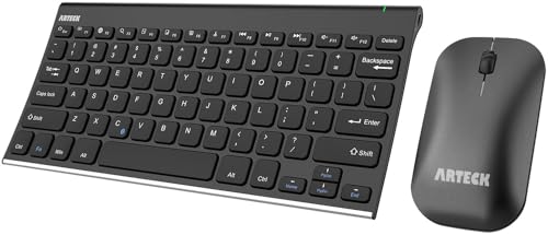 Arteck Bluetooth Keyboard and Mouse Combo Ultra Compact Slim Stainless Full Size Keyboard and Ergonomic Mice for Computer/Desktop/PC/Laptop/Surface and Windows 10/8/7 Built in Rechargeable Battery - Image 1