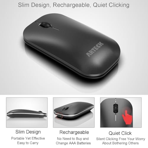 Arteck Bluetooth Keyboard and Mouse Combo Ultra Compact Slim Stainless Full Size Keyboard and Ergonomic Mice for Computer/Desktop/PC/Laptop/Surface and Windows 10/8/7 Built in Rechargeable Battery - Image 3