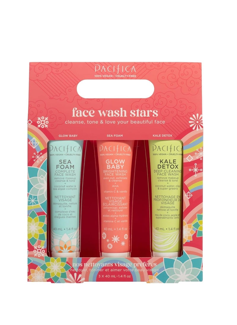 Pacifica Pacifica Face Wash Set - Preppy Skincare Gift Set Value Kit for Holidays | Brightens, Tones and Deep Cleans |Glow Baby, Kale Detox and Sea Foam | 3 Pack  - Image 1