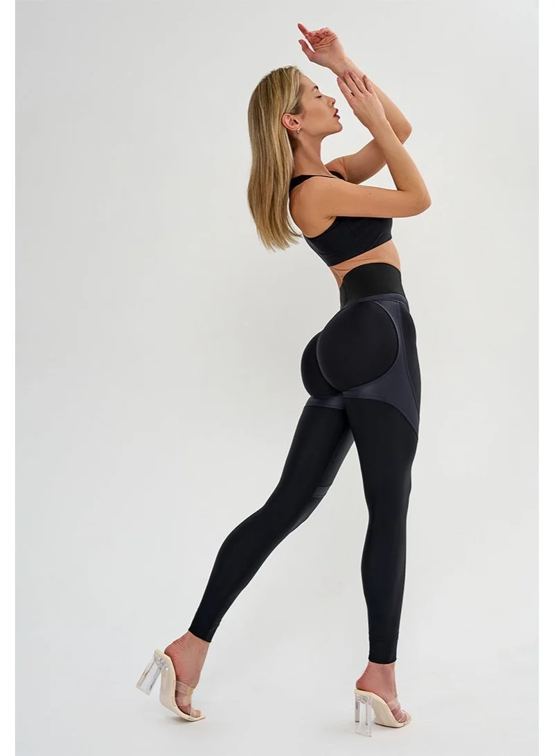 Bona Fide Extra Push Up Corsage LYC "Black Skin" Bona Fide Premium Quality Leggings for Women with Unique Design and Push Up - High Waisted Tummy Control Legging for Women | Best Price UAE