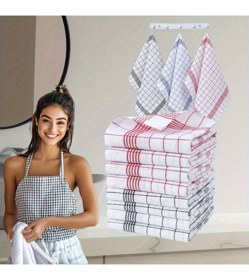 5 Pack Black and White Plaid Large Super Absorbent Check Bathroom Towels Kitchen Hand Towels Soft Lint Free Quick Dry Dish Cloths for Effective Cleaning of Sinks Stovetops Pots Modern Style Machine Washable And Reusable - Image 2