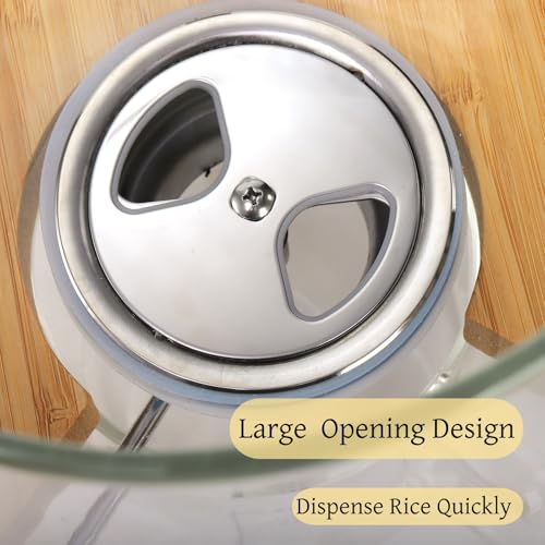 Tlence 5L Glass Rice Dispenser, Cereal Container with Bamboo Stand, Large Airtight Food Storage Bin, Rice Organization Tank with Measuring Cup for Grain Coffee Beans Dry Food - Image 3