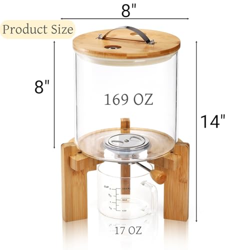 Tlence 5L Glass Rice Dispenser, Cereal Container with Bamboo Stand, Large Airtight Food Storage Bin, Rice Organization Tank with Measuring Cup for Grain Coffee Beans Dry Food - Image 2