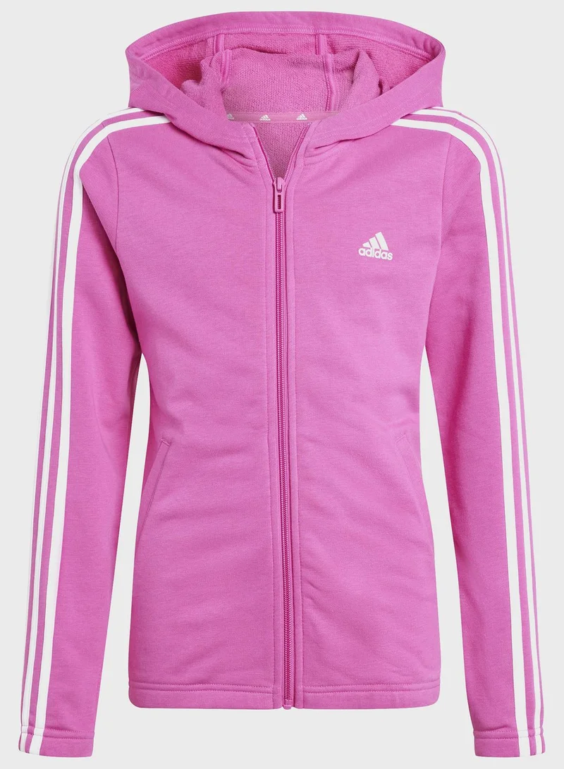adidas هودي اساسي بسحاب كامل مزين بـ 3 خطوط