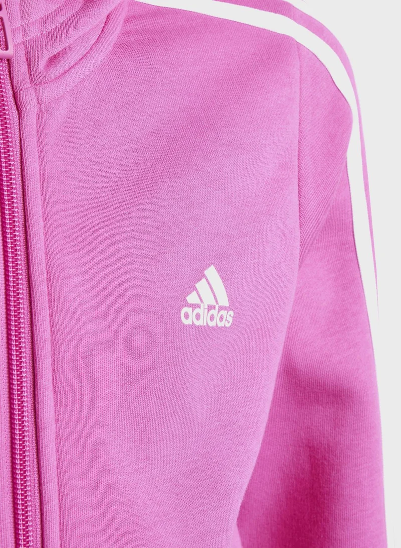 adidas هودي اساسي بسحاب كامل مزين بـ 3 خطوط