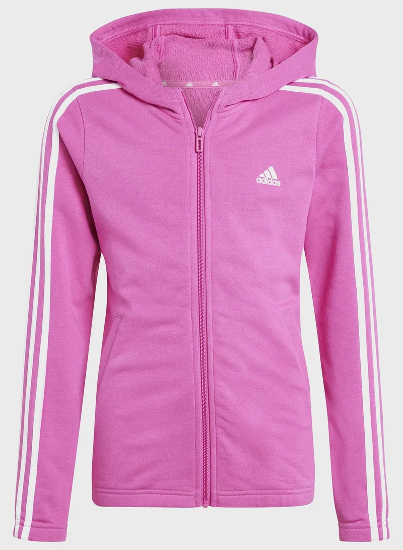 adidas هودي اساسي بسحاب كامل مزين بـ 3 خطوط