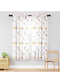 Encasa XO Polyester Boho Semi Sheer Curtains For Window In Bedroom & Living Room (Set Of 2)- Boho Leaves - Curtain With Tassels & Bohemian Design - 6 Ft, Rod Pocket, Boho Leaves,Multicolor