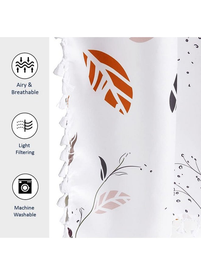 Encasa XO - Encasa XO Polyester Boho Semi Sheer Curtains For Window In Bedroom & Living Room (Set Of 2)- Boho Leaves - Curtain With Tassels & Bohemian Design - 6 Ft, Rod Pocket, Boho Leaves,Multicolor - Image 1