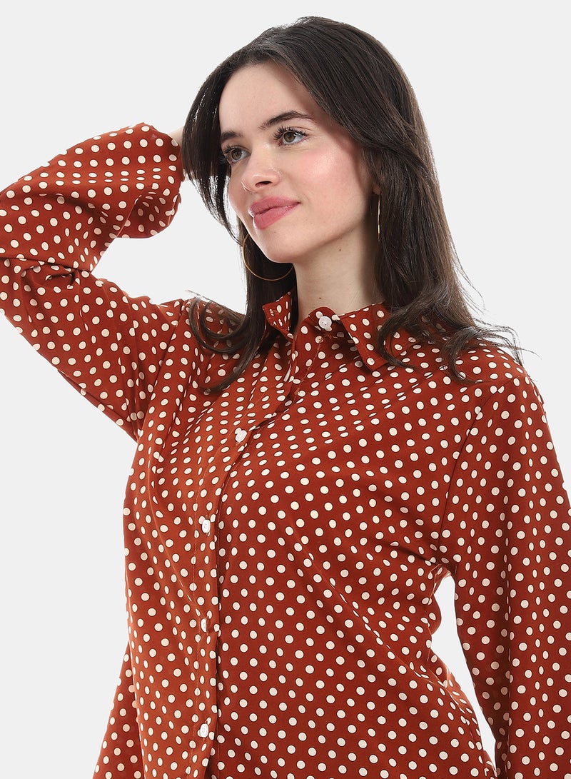 Andora Polka Dot Casual Blosue - Maroon & White - Image 4