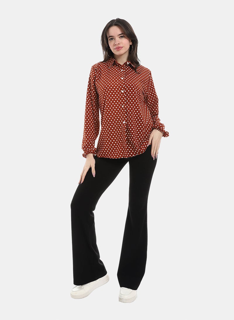 Andora Polka Dot Casual Blosue - Maroon & White - Image 2