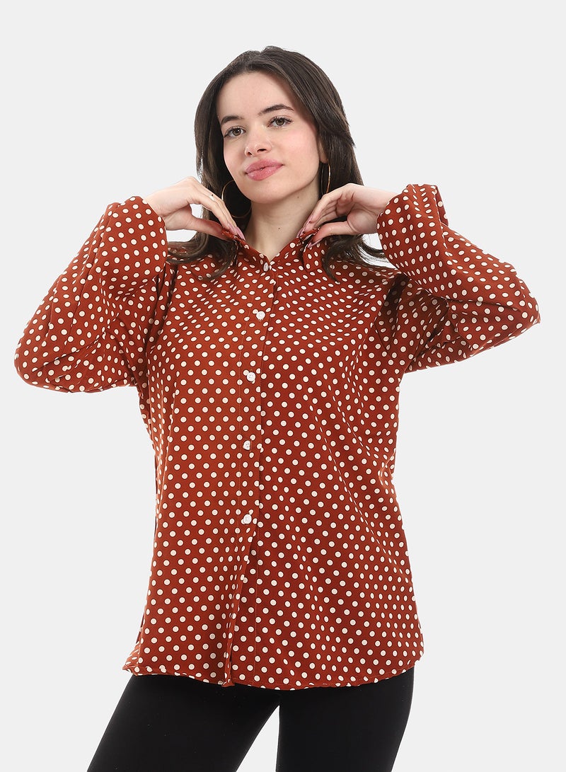 Andora Polka Dot Casual Blosue - Maroon & White - Image 1