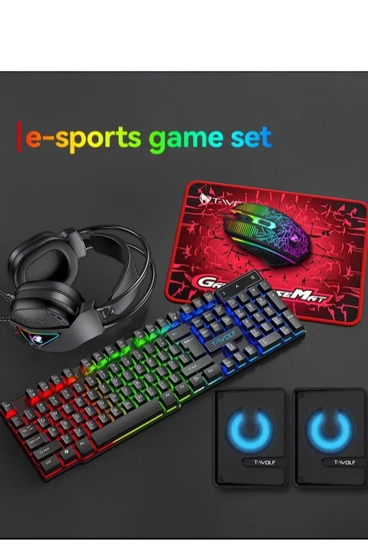 T-WOLF 5in 1 Gaming Combo Keyboard Mouse Headset Speaker Mousepad All in One Set for PC and Laptop Users - Image 2