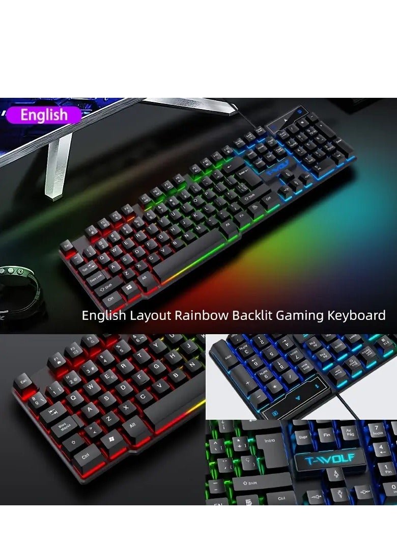 T-WOLF 5in 1 Gaming Combo Keyboard Mouse Headset Speaker Mousepad All in One Set for PC and Laptop Users - Image 4