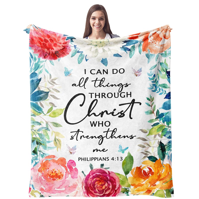 CUJUYO Christian Gifts for Women Blanket 60x50 Inspirational Religious Gifts for Women Throw Blanket Catholic Spiritual Gifts for Women First Communion Gifts for Girls Catholic Blankets Throws