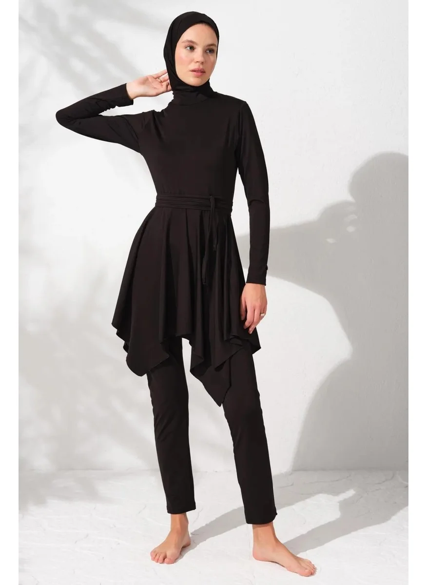 بيير كاردان Long Sleeve Flounce Hijab Swimsuit - Black