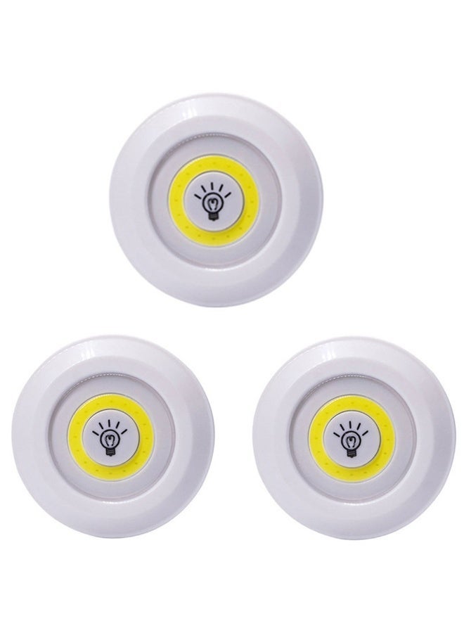 مجموعة من 3 مصابيح LED دائرية (Puck Lights) تعمل بالبطارية، مزودة بجهاز تحكم عن بُعد لاسلكي؛ مناسبة للخزائن وخزائن المطبخ والإضاءة أسفل الخزائن (لون أبيض). - Image 1