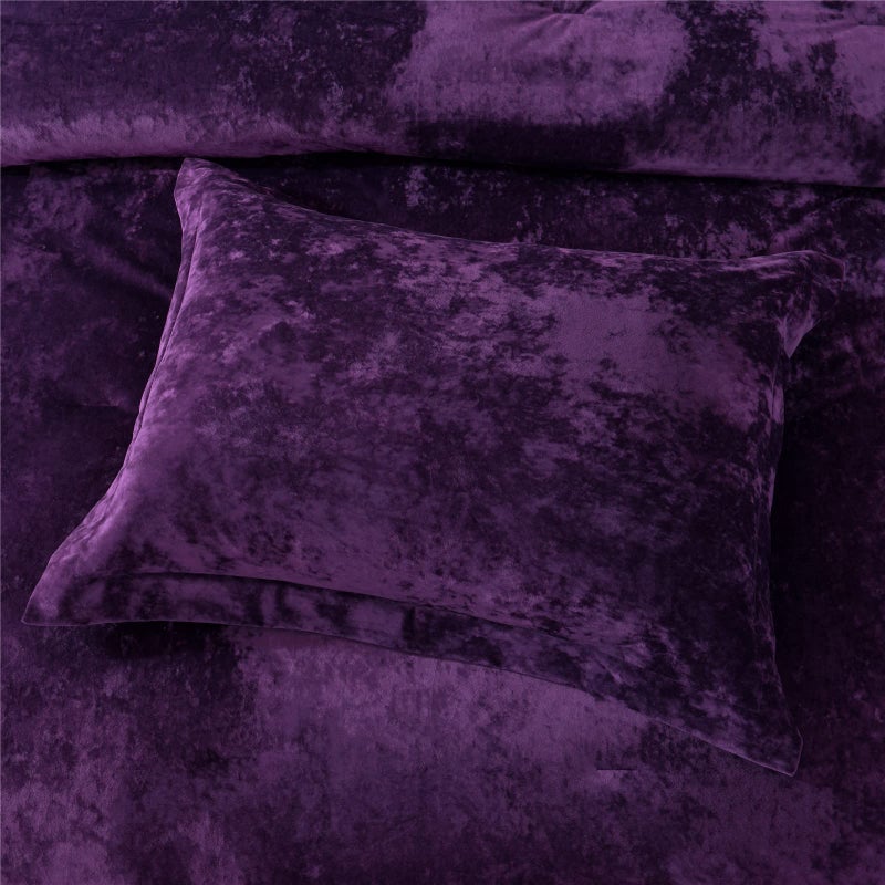 Sunshine Nicole Distressed Velvet Comforter Set, Distressed Velvet Face and Brushed Solid Microfiber Reverse, with Light Weight Soft Poly Fill, 5 Pieces Purple, King - Image 4