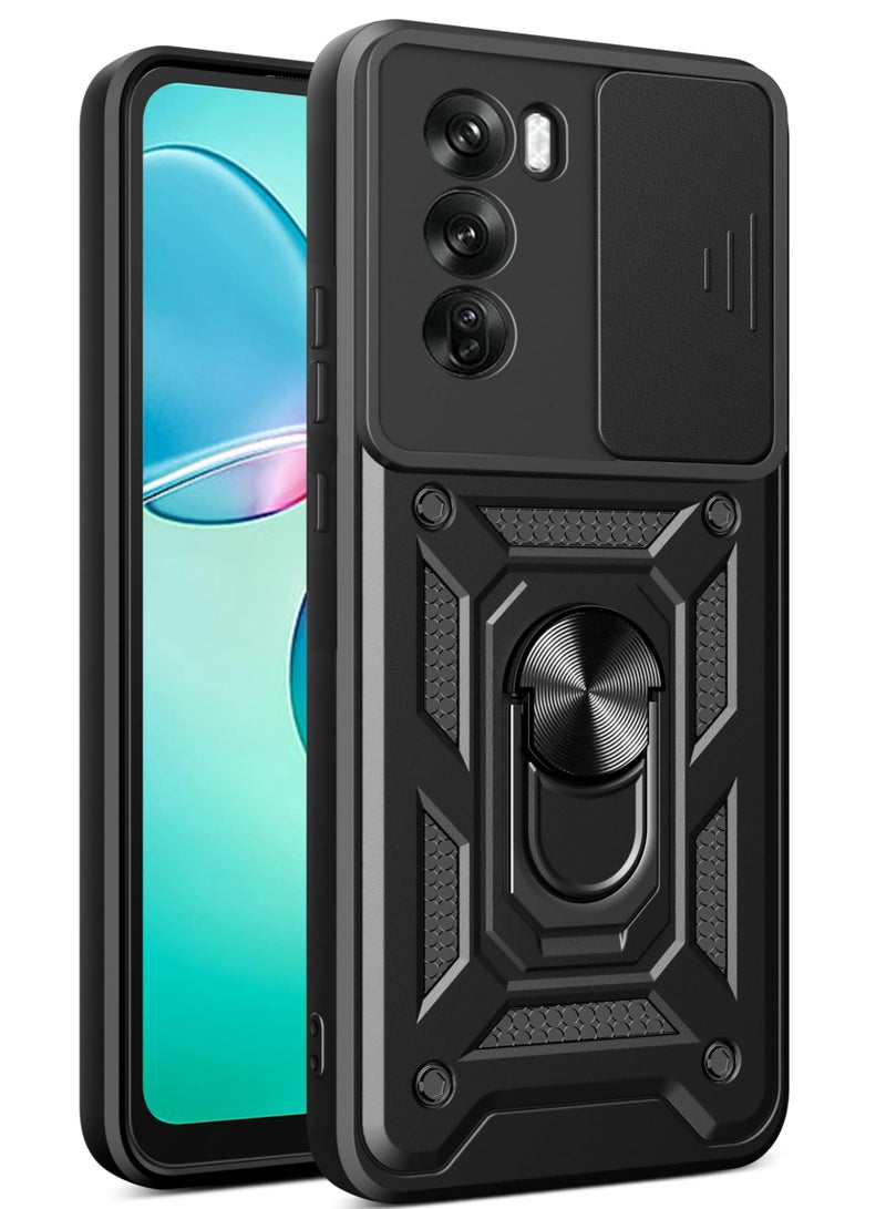 OPPO Reno12 5G Case Cover, Slide Camera Lens Cover + 360°Rotating Kickstand Ring + Support Magnetic Car Mount Shockproof Mobile Phone Case For OPPO Reno12 5G, Black - Image 1