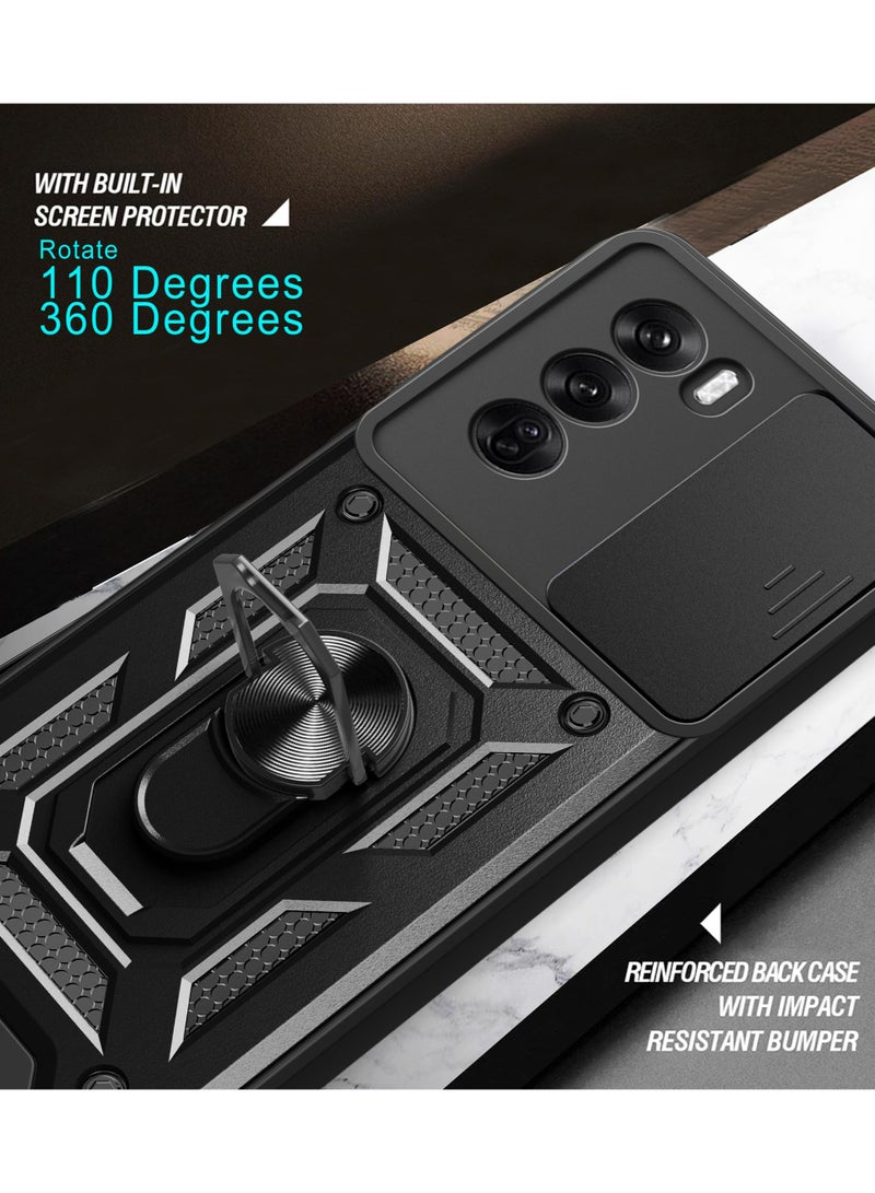 OPPO Reno12 5G Case Cover, Slide Camera Lens Cover + 360°Rotating Kickstand Ring + Support Magnetic Car Mount Shockproof Mobile Phone Case For OPPO Reno12 5G, Black - Image 4