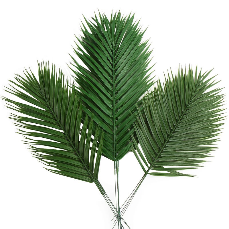 CCINEE 12 PCS Artificial Palm Leaves Assorted Sizes Faux Large Palm Fronds Fake Tropical Plant Simulation Safari Leaves with Stems for Home Hawaiian Luau Party Jungle Beach Theme Party Decoration