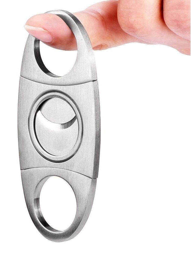 قاطع السيجار توأم الفولاذ المقاوم للصدأ ، مقصات مقصلة مزدوجة الشفرة ، أداة سيجار جيب ، فضية - Image 5