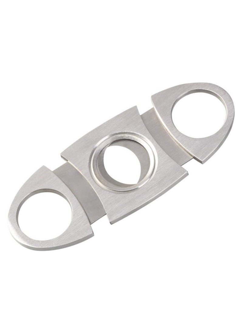 قاطع السيجار توأم الفولاذ المقاوم للصدأ ، مقصات مقصلة مزدوجة الشفرة ، أداة سيجار جيب ، فضية - Image 1