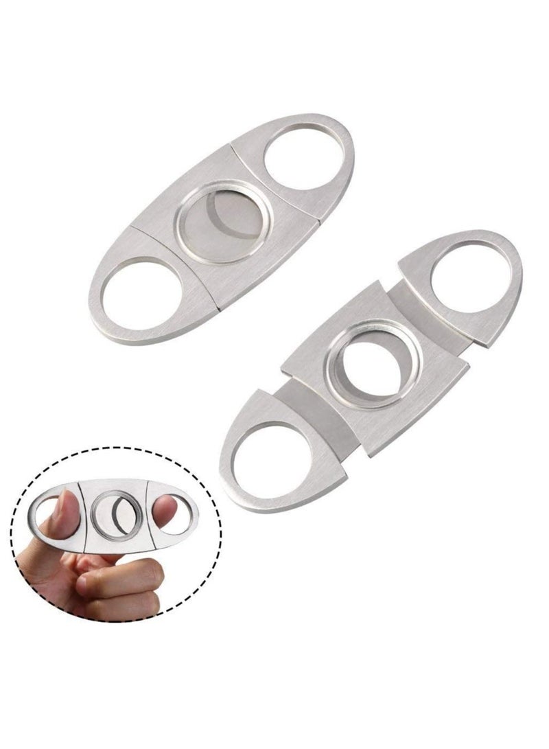 قاطع السيجار توأم الفولاذ المقاوم للصدأ ، مقصات مقصلة مزدوجة الشفرة ، أداة سيجار جيب ، فضية - Image 3