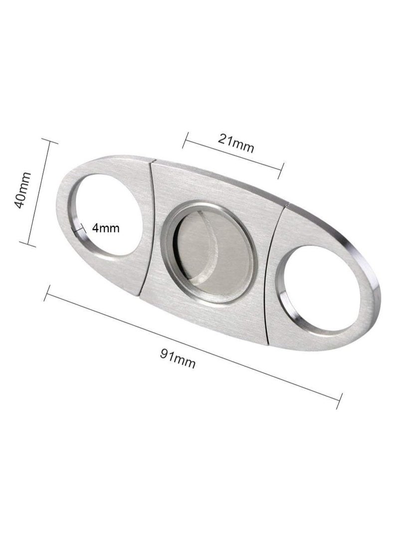 قاطع السيجار توأم الفولاذ المقاوم للصدأ ، مقصات مقصلة مزدوجة الشفرة ، أداة سيجار جيب ، فضية - Image 2