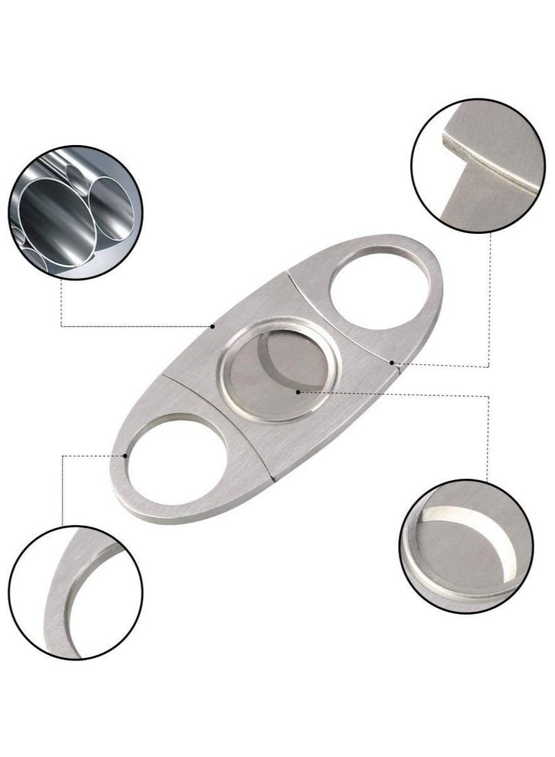 قاطع السيجار توأم الفولاذ المقاوم للصدأ ، مقصات مقصلة مزدوجة الشفرة ، أداة سيجار جيب ، فضية - Image 4