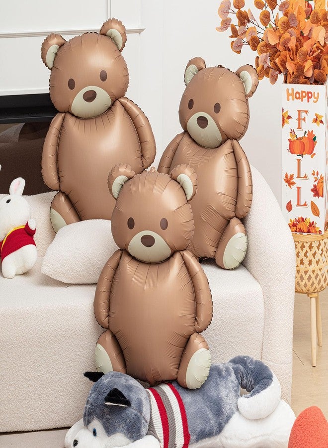 Simgoing 4 Pcs 21x35'' Big Brown Bear Balloons Matte Cartoon Bear Foil Birthday Balloons for Home Decor Jungle Animal Farm Safari Zoo Woodland Themed Party Baby Shower Decoration Supplies (Classic) - Image 3