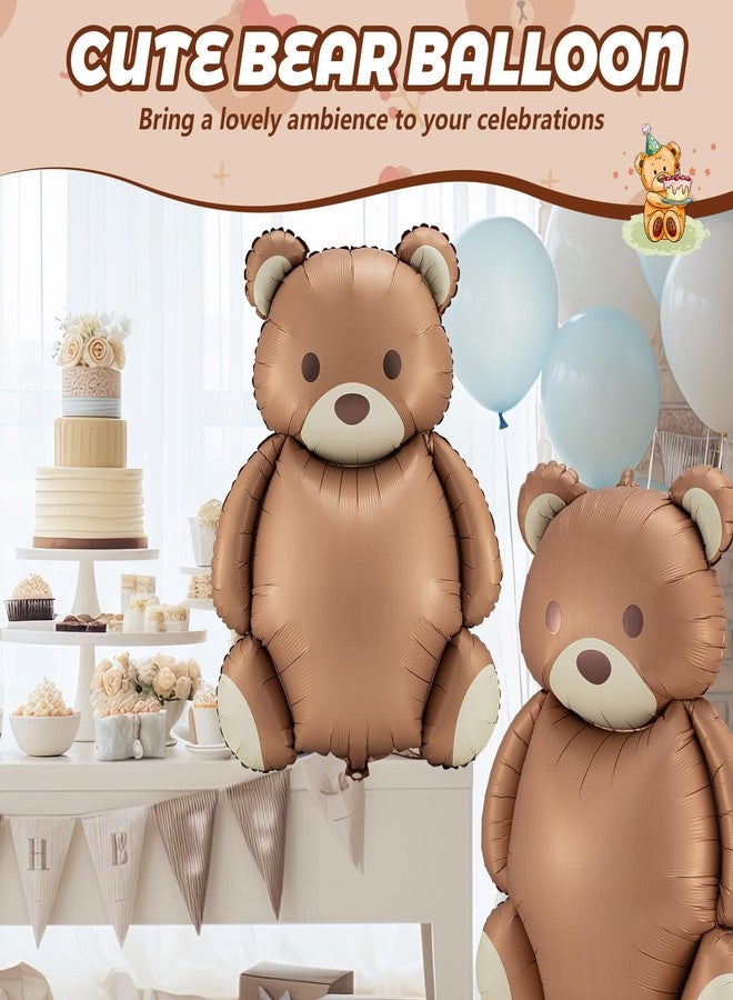 Simgoing 4 Pcs 21x35'' Big Brown Bear Balloons Matte Cartoon Bear Foil Birthday Balloons for Home Decor Jungle Animal Farm Safari Zoo Woodland Themed Party Baby Shower Decoration Supplies (Classic) - Image 5