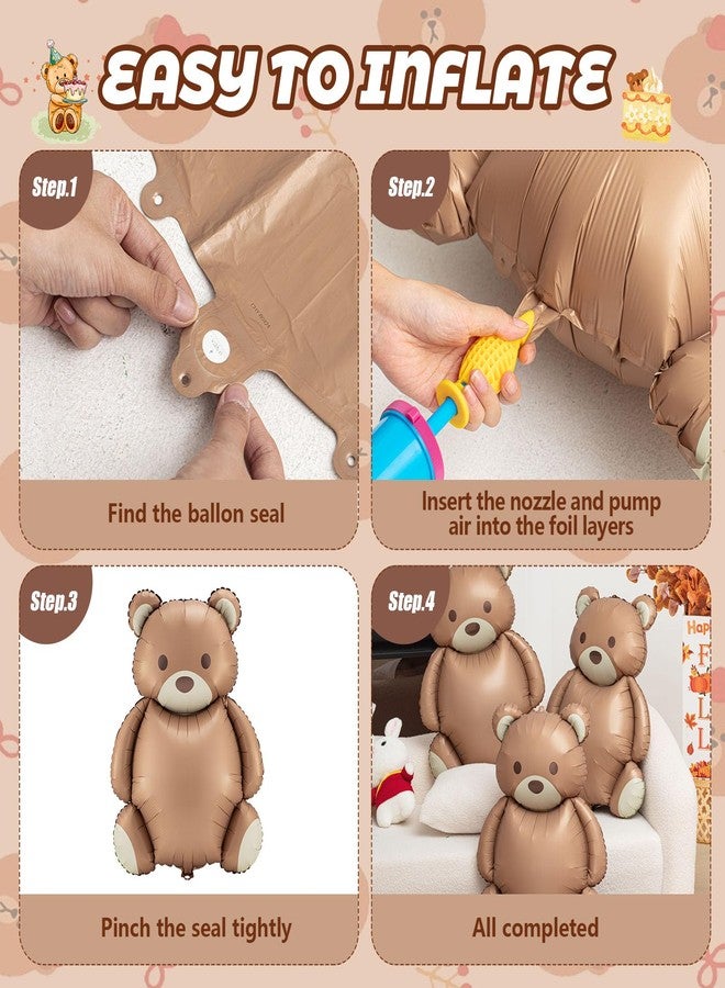 Simgoing 4 Pcs 21x35'' Big Brown Bear Balloons Matte Cartoon Bear Foil Birthday Balloons for Home Decor Jungle Animal Farm Safari Zoo Woodland Themed Party Baby Shower Decoration Supplies (Classic) - Image 4
