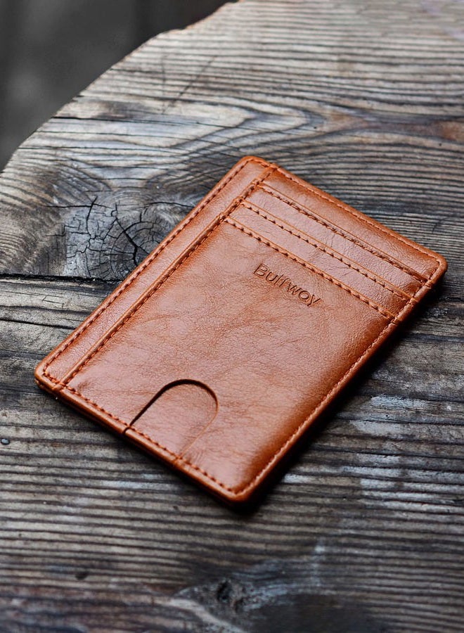 Buffway Slim Minimalist Leather Wallets for Men & Women - Alaska Brown - Small - Image 4