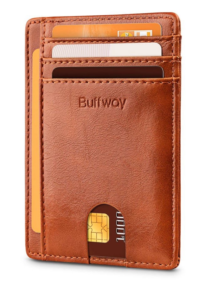 Buffway Slim Minimalist Leather Wallets for Men & Women - Alaska Brown - Small - Image 1