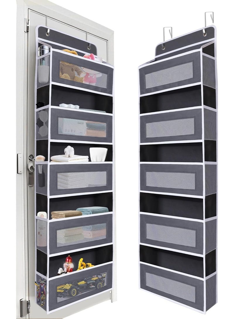 KITCHENOO 44lb Over-the-Door Organizer with 5 Large Pockets and 10 Mesh Side Pockets, Anti-Tilt Clear Window for Nursery, Bathroom, and Pantry Storage - Dark Gray, 1 Pack - Image 1